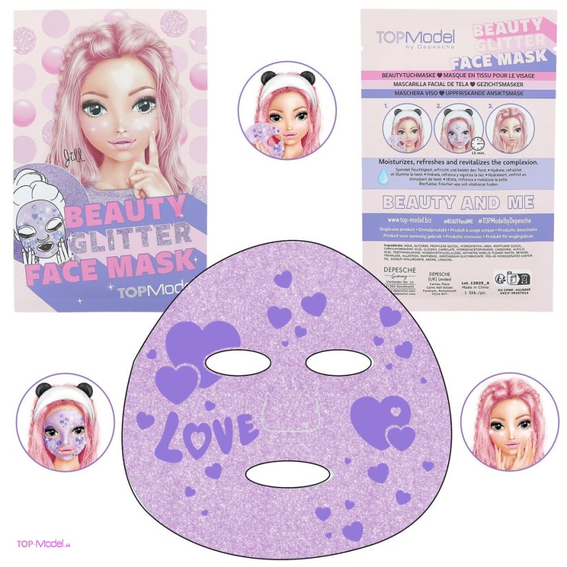 Top Model Beauty FACE Mask glitter fialová